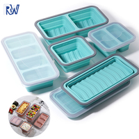 Faltbare Silikon-Lunchbox mit Fächern, Marmeladenbox, Brotdose, mit Deckel, Auslaufsicher, Heiz- und Kühlfest