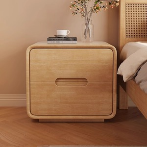 Solid Wood Nightstand With 2 <b>Drawers</b> Storage Bedroom Furniture For Home Use - Product Image 2