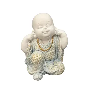 Nhựa thủ công Kung Fu ít nhà sư tượng ít nhà sư không nghe thấy đáng yêu trang trí nhà trắng Phật Giáo nghệ thuật dân gian phật nhà sư - Product Image 1