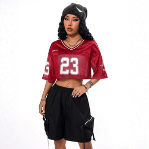 Seragam Bola Ukuran Besar Eropa Amerika 2026 Musim Panas Gaya Cewek Keren Jalanan Berlubang Bahan Polyester Pendek Y2K Pakaian Wanita - Product Image 4