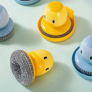2023 NEW Household Kitchen Dish Cleaning <b>Brush</b> Detachable Yellow Duck Storage Detergent Steel <b>Wire</b> Auto Pot with Holder - Product Image 1