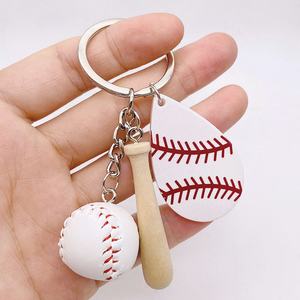 Mini Baseball Softball Simulation Keychain 3 Styles Plated Wood Sports Souvenir Diamond-Plated Diamond Sports Charms Jewelry - Product Image 4