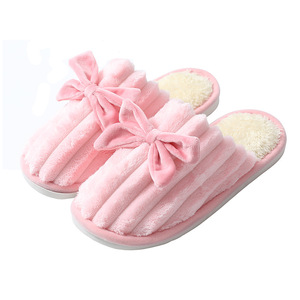 Pantoufles d'intérieur en peluche avec nœud pour femme - Pantoufles douillettes doublées de polaire antidérapantes, chaussures élégantes et chaudes pour l'hiver - Product Image 6