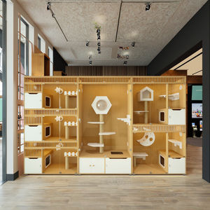 Moderne Luxe Cat Hotel Kooi Effen Patroon Houten Gehard Glazen Deur Knoopsluiting Voor Dierenwinkels En Veterinair Gebruik Binnenshuis - Product Image 6