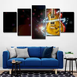 Groupe Instruments de musique Guitare Encadrée Moderne Impression sur Toile Poster Art pour Décoration Murale de Chambre