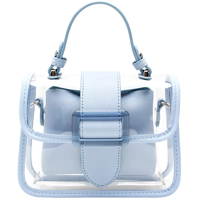 2023 New design candy color crossbody PVC flap handbag set purse chain jelly shoulder mini transparent bag for women