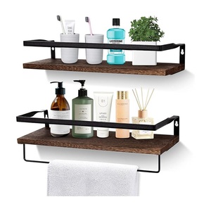 Modern Double-Tier Stainless Steel Bathroom Wall Storage Rack with Towel <b>Bar</b> and Toiletries Holder - Product Image 3