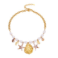 Style occidental, luxe abordable, imitation perle, résine, coquillage, étoile de mer, acier inoxydable, plaqué or 18 carats, bambou, sportif, tendance