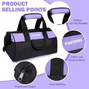 กระเป๋าเครื่องมือผ้า Oxford 600D สีม่วง <span class=keywords><strong>Dr</strong></span>.tough สำหรับผู้หญิง ช่องใส่ของกว้าง 13 นิ้ว 8 ช่อง รับผลิตแบบ OEM/ODM - Product Image 6