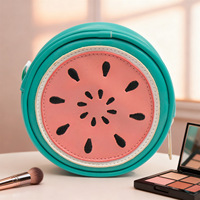 Bolsa Cosmética Redonda de Sandía al por Mayor con Logotipo Personalizado, Estuche con Cremallera de Cuero Vegano, Diseño de Frutas, Regalo de Maquillaje para Empresas