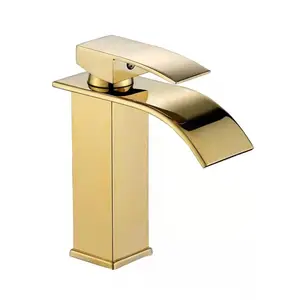 Schlussverkauf modern Einzelhebel Chrome Gold Waschbecken-Wasserhahn Edelstahl-Bade-Mixer Wasserfall-Werkwaschbecken-Wasserhahn Deckmontage-Badezimmer-Wasserhahn