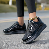 Baskets noires à paillettes pour hommes, à lacets, semelle épaisse, plateforme, chaussures de soirée