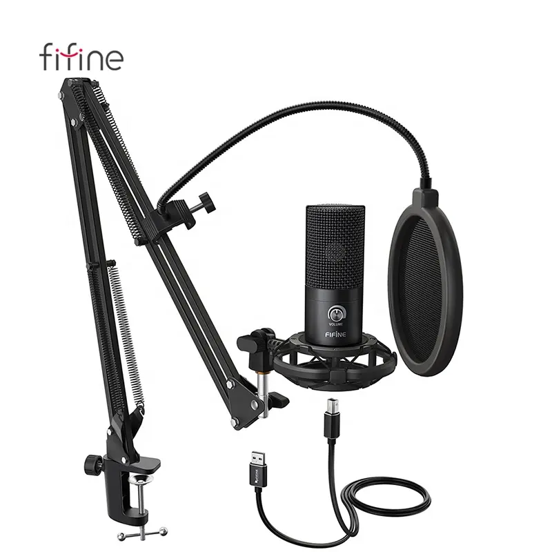 FIfine игровой Usb конденсаторный микрофон планшет микрофон набор профессиональный студийный микрофон для компьютера запись Бум микрофон