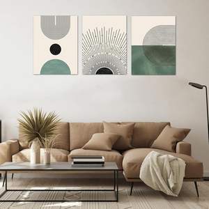 ชุดศิลปะติดผนังสไตล์โบโฮ<span class=keywords><strong>3</strong></span>ชุดผ้าแนวเรขาคณิตแบบมินิมอลลิสสำหรับตกแต่งศิลปะผ้าใบสีเขียวดวงอาทิตย์สำหรับห้องพักที่ทันสมัย - Product Image 2