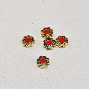 Retro Flower Alloy Beads <b>Red</b> Blue Gold Plated For <b>Bracelet</b> Making DIY Jewelry Accessories 10mm Part Number 035 - Product Image 3