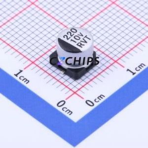 RVT1A221M0605 220uF 10V SMD ตัวเก็บประจุอลูมิเนียมอิเล็กโทรลีติค SMD D6.3xL5.4mm 20% 69mA-120Hz - Product Image 1