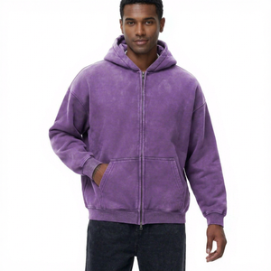 For Full Zip Heavyweight Unisex Acid Wash Men 100% Cotton Loose Fit Pullover Oversized Streetwear Windproof Breathable Hoodie - Product Image 5