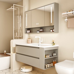Nuevo mueble de baño con lavabo de cerámica integrado antivaho para lavarse la cara y las manos - Product Image 1