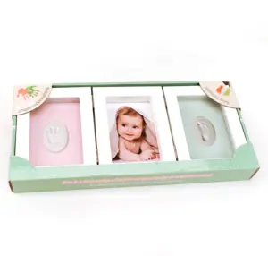 Baby Clay Frame Newborn 3 Parts Collapsible Handprint Footprint Clay Kits Plastic Shadow Box Baby Picture Frame