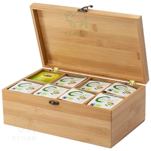 Caja de joyería anticorrosiva Diseño de compartimentos Caja de té de bambú Organizador de almacenamiento Caja de té con cierre de metal - Product Image 2