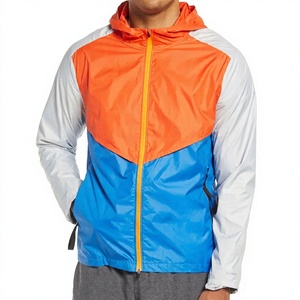 Chaqueta Cortavientos para Hombre con Bloques de Color, Estilo Deportivo, Naranja, Azul, Gris, Recubrimiento de PU, Ropa de Invierno, Logotipo Frontal, Transpirable - Product Image 1