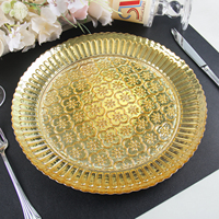 StarLuckINT Assiette de présentation ronde en verre de 13 pouces, motif floral doré en relief, pour mariage, banquet, fête