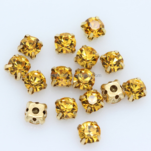 3 mm Fancy Stone Gold Color Crystal Rhinestones <span class=keywords><strong>Point</strong></span> Cone Round Gold Metal Claw Setting Sew-On Loose Rhinestones Glass Material - Product Image 1