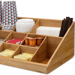Wooden Storage Box <b>Rectangle</b> Multi Compartment For Coffee Condiments Kitchen Organizers Standing Type No Lid - Product Image 1