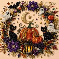 Kit de Peinture Diamant DIY Halloween en Gros Usine, Mosaïque 3D Fantôme et Citrouille Mignons avec Strass et Perles, Décoration Murale Artistique OEM