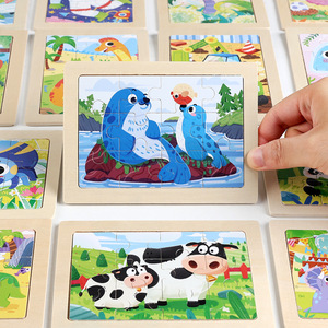 12 Uds. Rompecabezas de dibujos animados Montessori para niños, juegos de mesa, rompecabezas de animales, rompecabezas de madera para niños, juguetes educativos - Product Image 2