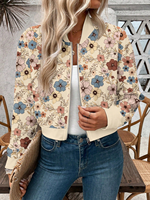 Nouvelle mode vestes à fleurs pour femmes Patchwork Crop Design Baggy col rond imprimé décoré femmes vestes à manches longues