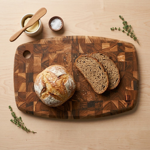 Planche à découper en bois d'acacia écologique, à grain transversal, épaisse, faite à la main, durable, avec sangle en cuir pour la cuisine et la préparation du pain - Product Image 1