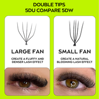 Extensions de cils synthétiques préfabriquées en éventail, double pointe, effet 3D en W, courbure C/D, 0,07 mm, longueurs mixtes 6-15 mm, forme W, ondulées à la main