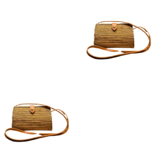 Lombok Tri Shape Long Rattan Wallet Bag con correa de cuero Tejido a mano Minimalista Crossbody Tradicional Mimbre Crafts Bag - Product Image 6