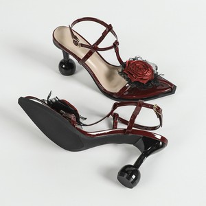 Zapatos de Tacón Alto con Tira en T, Decoración de Rosas y Punta Abierta, Zapatos de Moda para Mujer - Product Image 4