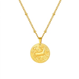 Collar con Colgante de Monedas Redondas con los 12 Signos del Zodiaco, en Relieve, de Moda, INS - Product Image 5