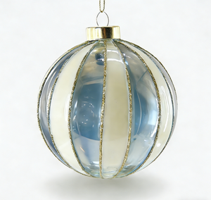 Adornos Navideños de Cristal Hechos a Mano Ecológicos OEM ODM, BSCI, Decoración de Árbol con Bola de Rayas, Caja con Logotipo Personalizado, Color y Tamaño Personalizados - Product Image 1