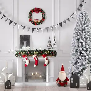 6ft Hot Selling Pvc & Pe Slanke Potlood Sneeuw Gevlokt Kerstboom Arbre De Noel Voor Thuis, Kantoordecoraties