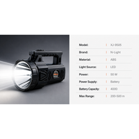 Projecteur LED XJ-9505 N-Light 50W 4000mAh avec batterie ABS, lampe torche portative, faisceau de 200-500m pour le camping, la randonnée, la pêche, la patrouille
