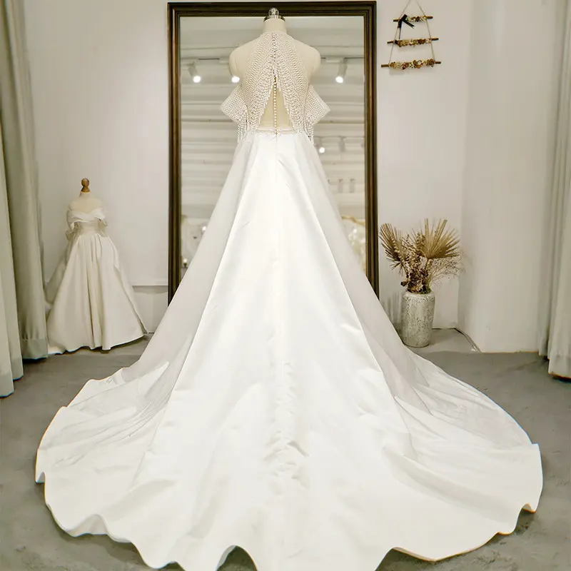 Kollu Illusion Backless dantel tül gelin önlükler Rl021 ile Bohemian Halter Keyhole düğün elbisesi