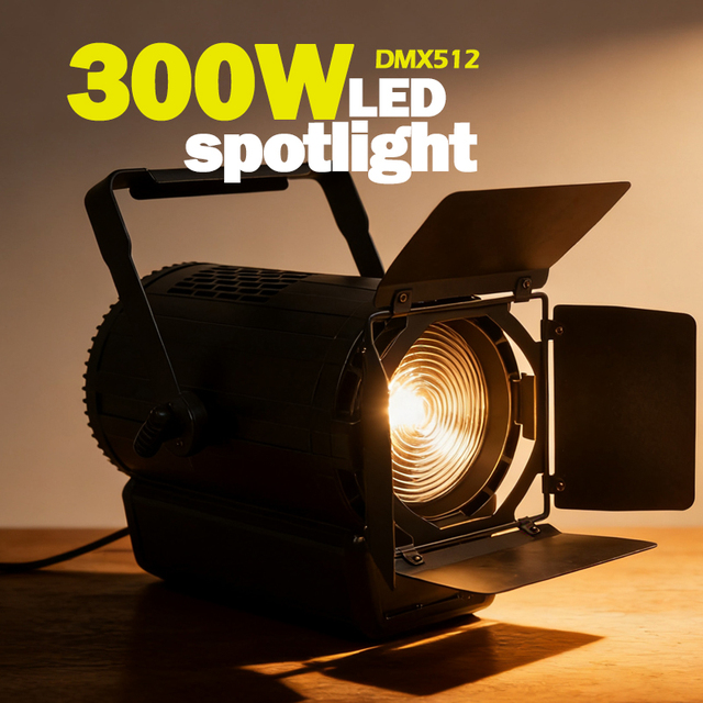 300 Watt COB LED Fresnel Stage Light with DMX Control Smooth Beam Adjustable for Studio Use