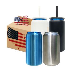 Vaso de Metal Azul Plateado para Refrescos, Recubrimiento en Polvo, 16 oz, Acero Inoxidable, para Grabado Láser y Personalización, Envío desde Almacén en EE. UU. - Product Image 1