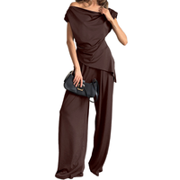 Ensemble de mode été 2026 pour femme : Haut asymétrique élégant et pantalon large – Tenue de bureau décontractée deux pièces – Vente en gros usine