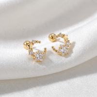 Mini boucles d'oreilles clous, boucles d'oreilles cartilage, boucles d'oreilles lune, croissant étoile, CZ, boule à vis, barbell céleste, plaqué or, cuivre pour femme