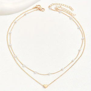 Collier rétro à double couche superposé, collier à pendentif en <span class=keywords><strong>faux</strong></span> perle en forme de cœur pour femmes, cadeau idéal pour les filles - Product Image 6