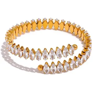 Luxus-Schmuck 18K Gold plattiert Pferde-Auge Zirkon offener Ring Armband kein Verblassener Edelstahl weißer würfel-Zirkonschmuck-Set