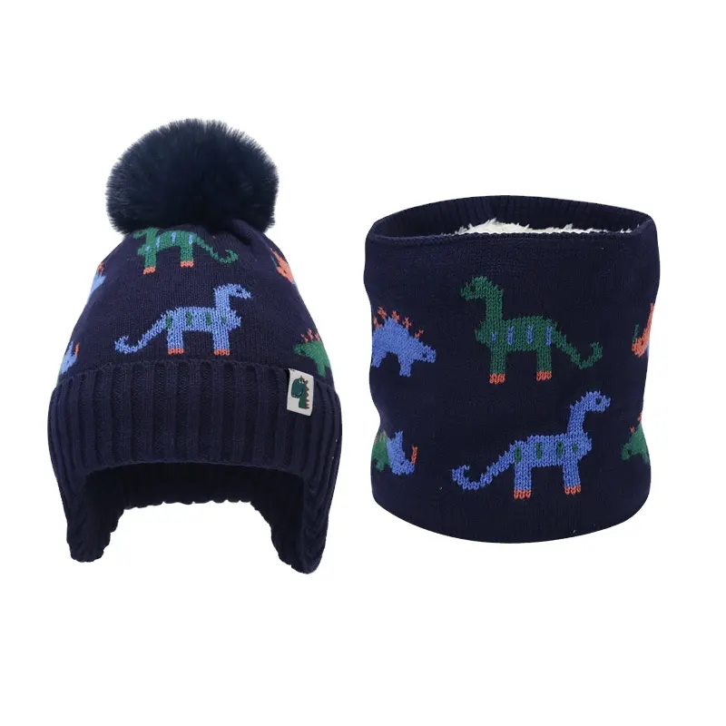 2023 NEW warm kids earflap hat sciarpa fodera in peluche lavorata a maglia kids boy winter knit sets
