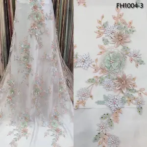 Elegance design soft textile korean beads lace for bridal wedding peach color 3d fabric lace