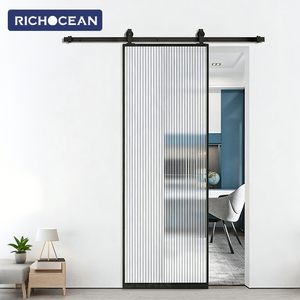 Portes coulissantes intérieures insonorisées texturées RICHOCEAN, en verre et aluminium, sans rail, pour chambre à coucher - Product Image 3