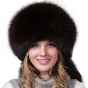Black Fox Fur Hat Snow Caps Animal Skin Hat Winter Fur Hats For Ladies